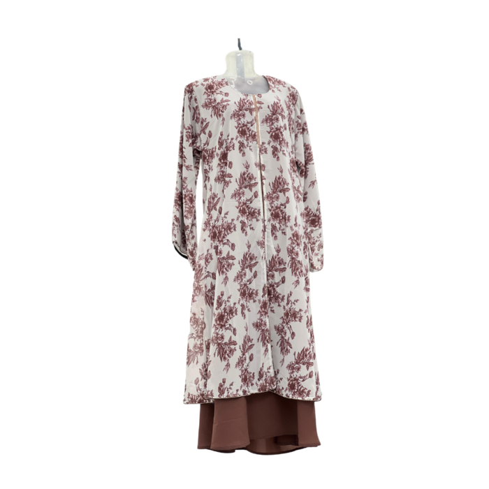 Floral Printed Pardha with Layered Hem